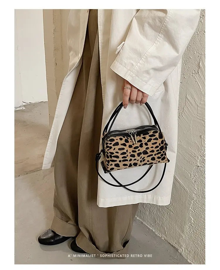 Women'S Handbag 2026 Small Square Bag Leopard Print Design Minimalist Shoulder Bags Commuter Frosted Mini Crossbody Bags