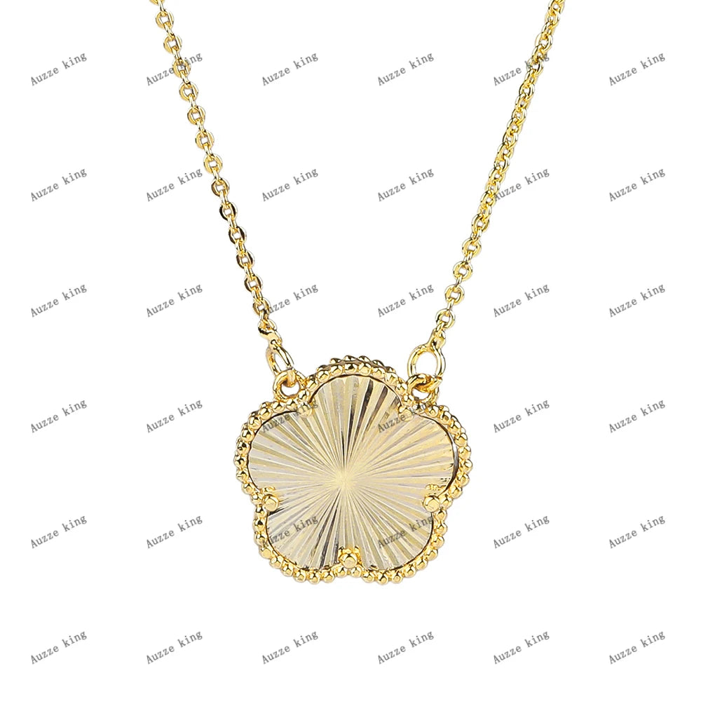 Double Sided Plum Blossom Natural Stone Hot Selling Plant Five Leaf Flower Pendant Necklace Collarbone Chain Woman Clover