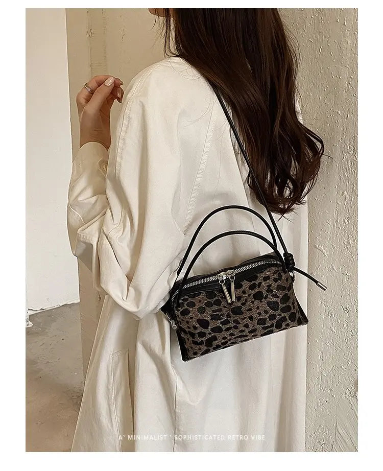Women'S Handbag 2026 Small Square Bag Leopard Print Design Minimalist Shoulder Bags Commuter Frosted Mini Crossbody Bags