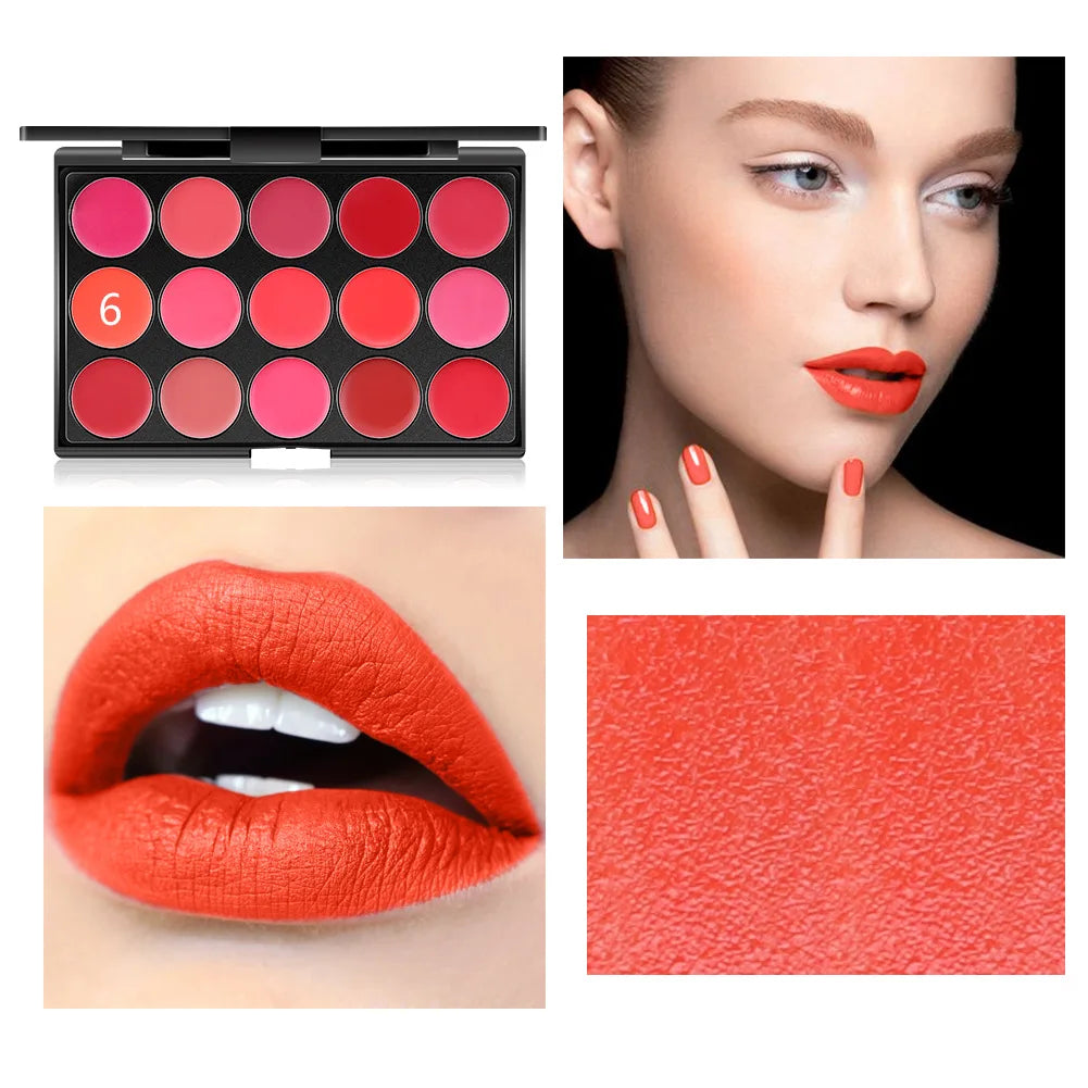 Miss Rose 15 Colours Long Lasting Lip Gloss Palette Makeup Waterproof Lipstick Cosmetic Lip Tools Set Pallete