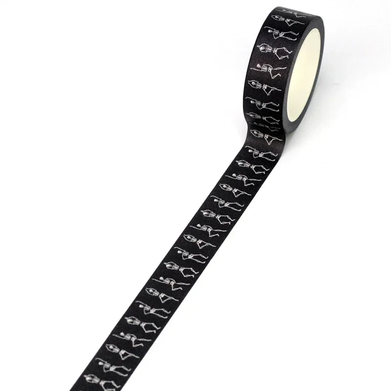 1pc 10M Deco Bat Rose Skull Black Cat Haunted House Halloween Masking Washi Tape Set for Scrapbooking Cute Journal Stationery