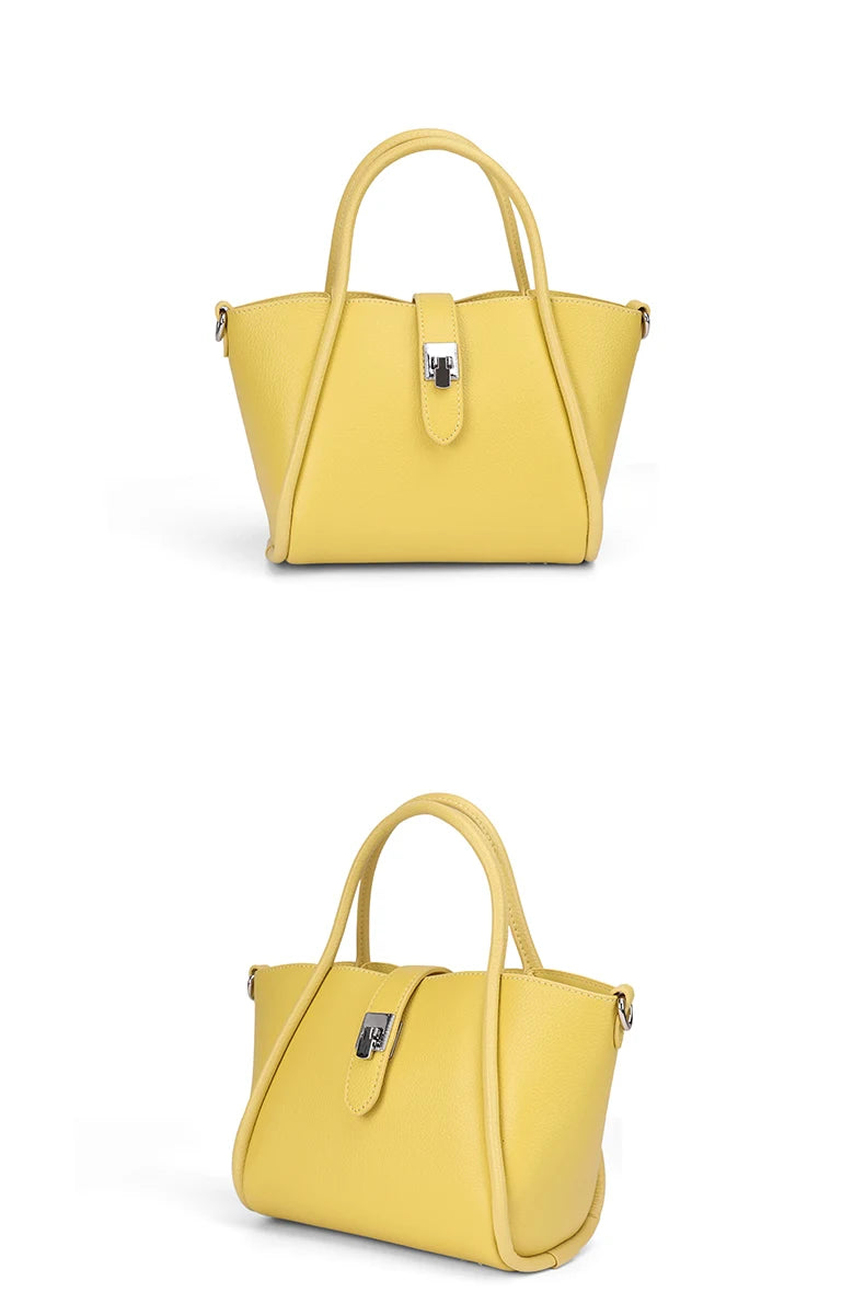 Genuine Leather Mini Tote Bag for Women Fashion Cowhide Shoulder Bag Patchwork Commute Handbag Luxury Designer Crossbody Bag
