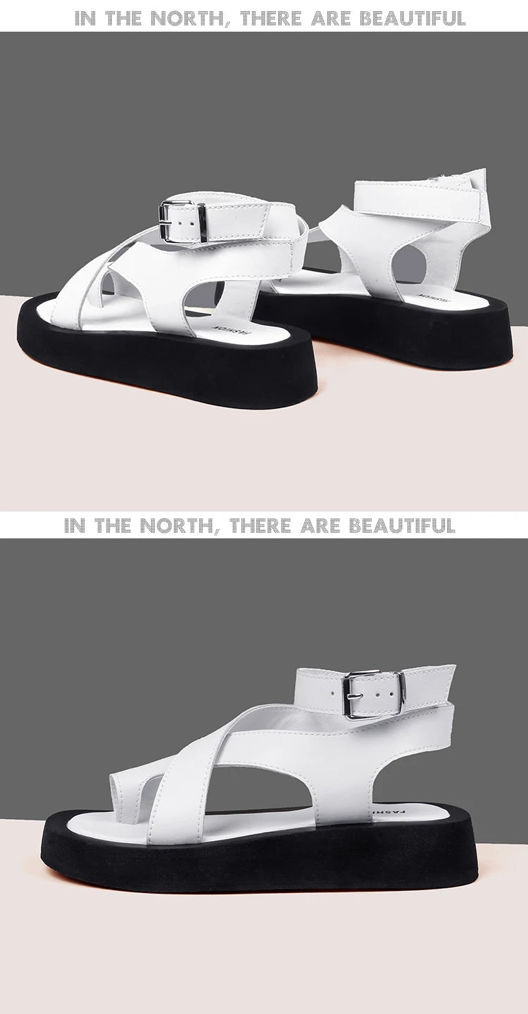 AIYUQI Women Summer Sandals 2024 New Genuine Leather Ladies Sandals Flat Fashion Sandals Women