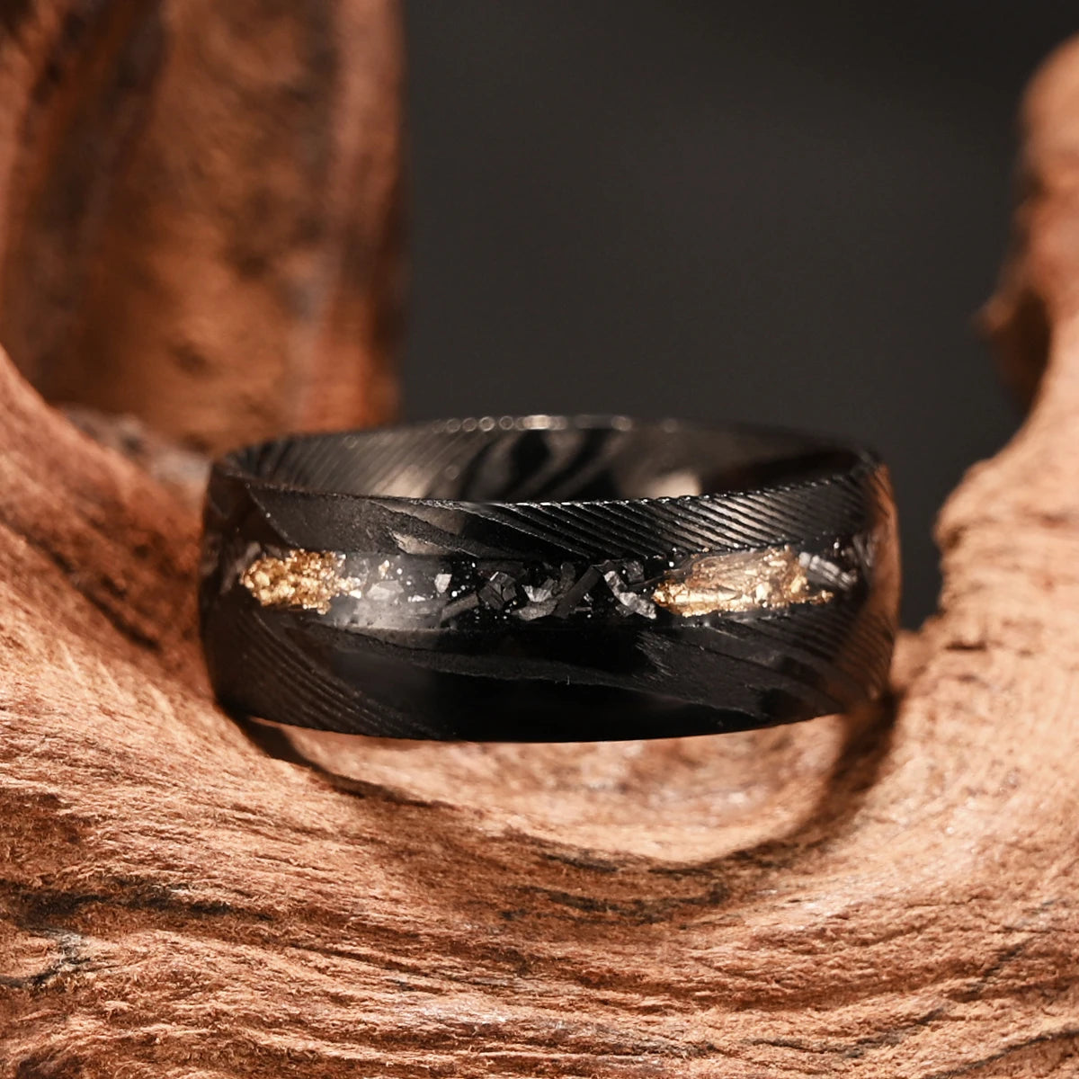Black Damascus Steel Ring 8mm Fashion Luxury Men and Women Engagement Wedding Ring Couple Dating Wear Anniversary Gift