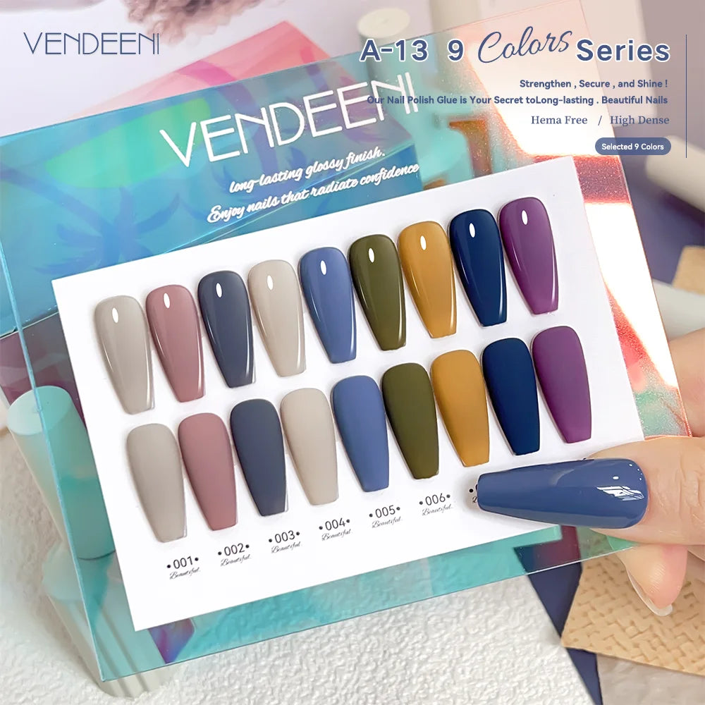 Vendeeni TPO HEMA Free 2025 Hot Sale High Quality 9-Color Nail Gel Polish Set Non-Toxic UV Gel Nail Art Kit for Nail Salon