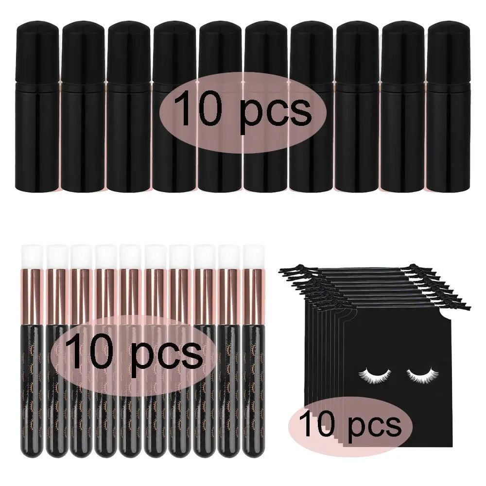 Grafting Eyelash Cleansing Kit 60ML Glossy Black Plastic Foam Pump Bottle Eyelash Grooming Brush Cleaning Bubbler Skincare Tools