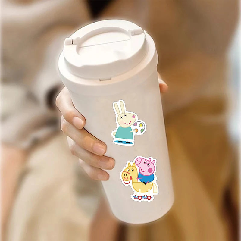51pcs Peppa Pig Sticker Children's Cartoon Doodle Sticker Pen Box Water Bottle Refrigerator Bag Wall Decoration Small Gifts Toy