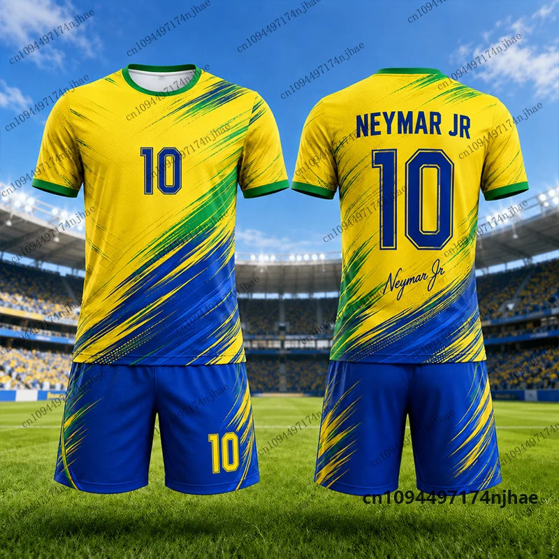 2 Piece Outfits Children Tracksuit Neymar #10 Print T-shirt+Shorts Set Sports Football Jersey Suit Casual Kids/Adult Clothes