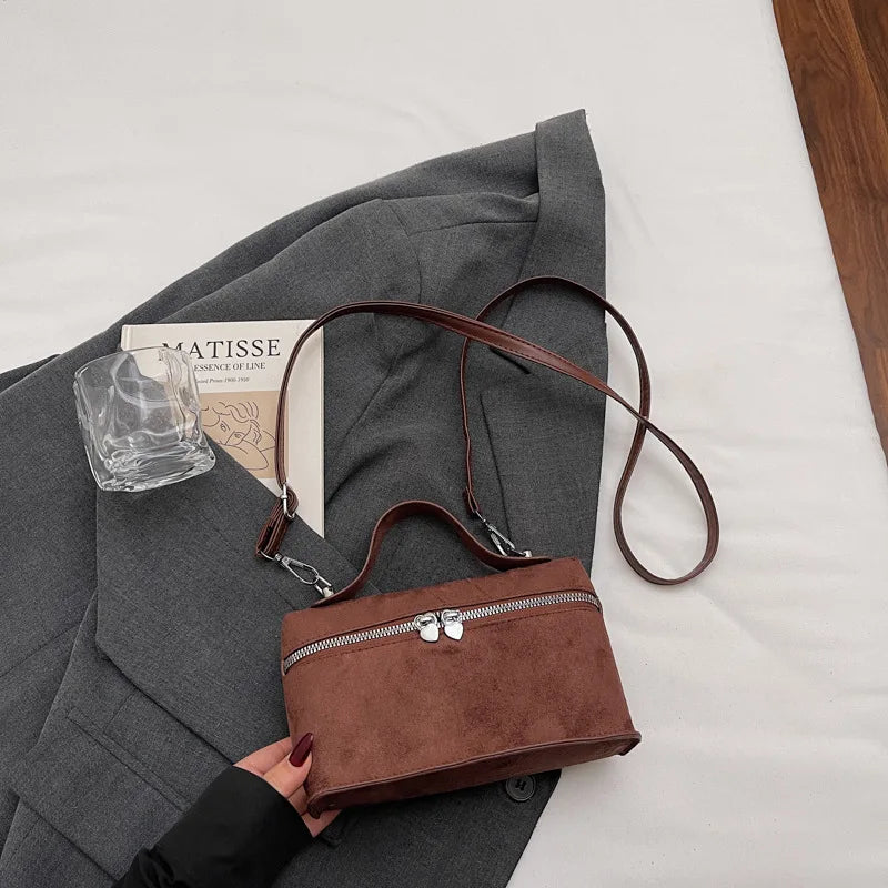 Luxury Suede Versatile Shoulder Bag  Purse Fall Winter Retro Matte Crossbody Handle Bag for Women Texture Simple Satchels Bag