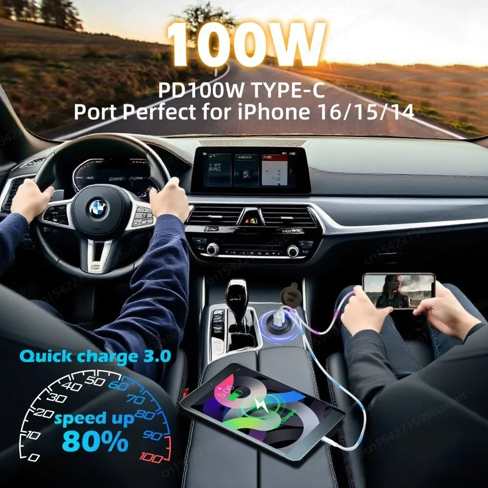 118W 12V USB Outlet Car Charger 100W PD3.0 & 18W QC3.0 Car USB Fast Charging Ports Aluminum Socket for Car RV Marine Golf Cart