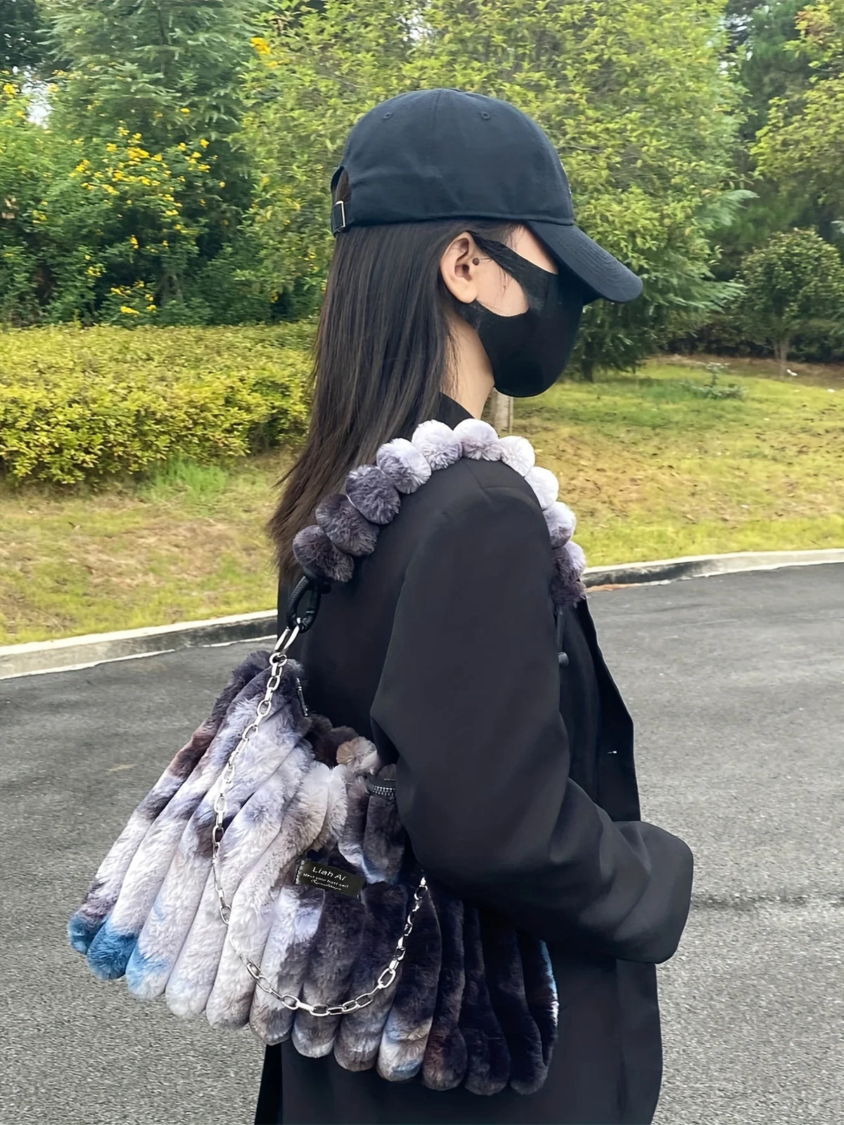 Women's Large Plush Tote Bag with Crossbody/Handheld Carry Soft Striped Plush Exterior Cozy Handbag for, Travel, Everyday Use