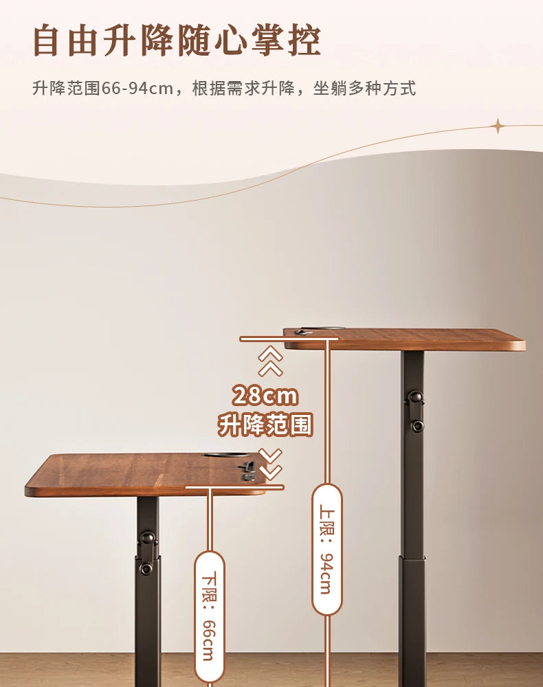 Pneumatic Lifting Laptop Desk Mobile Bedside Table Computer Desk Home Office Writing Desk with Wheels Storage Shelf