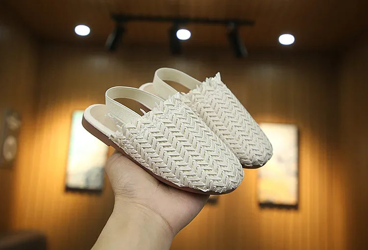 Girls Summer Shoes Weave Knitted Design Children Flat Shoes Kids Summer Sandals Princess Sweet Soft Fashion 2 in 1 Slippers Cute