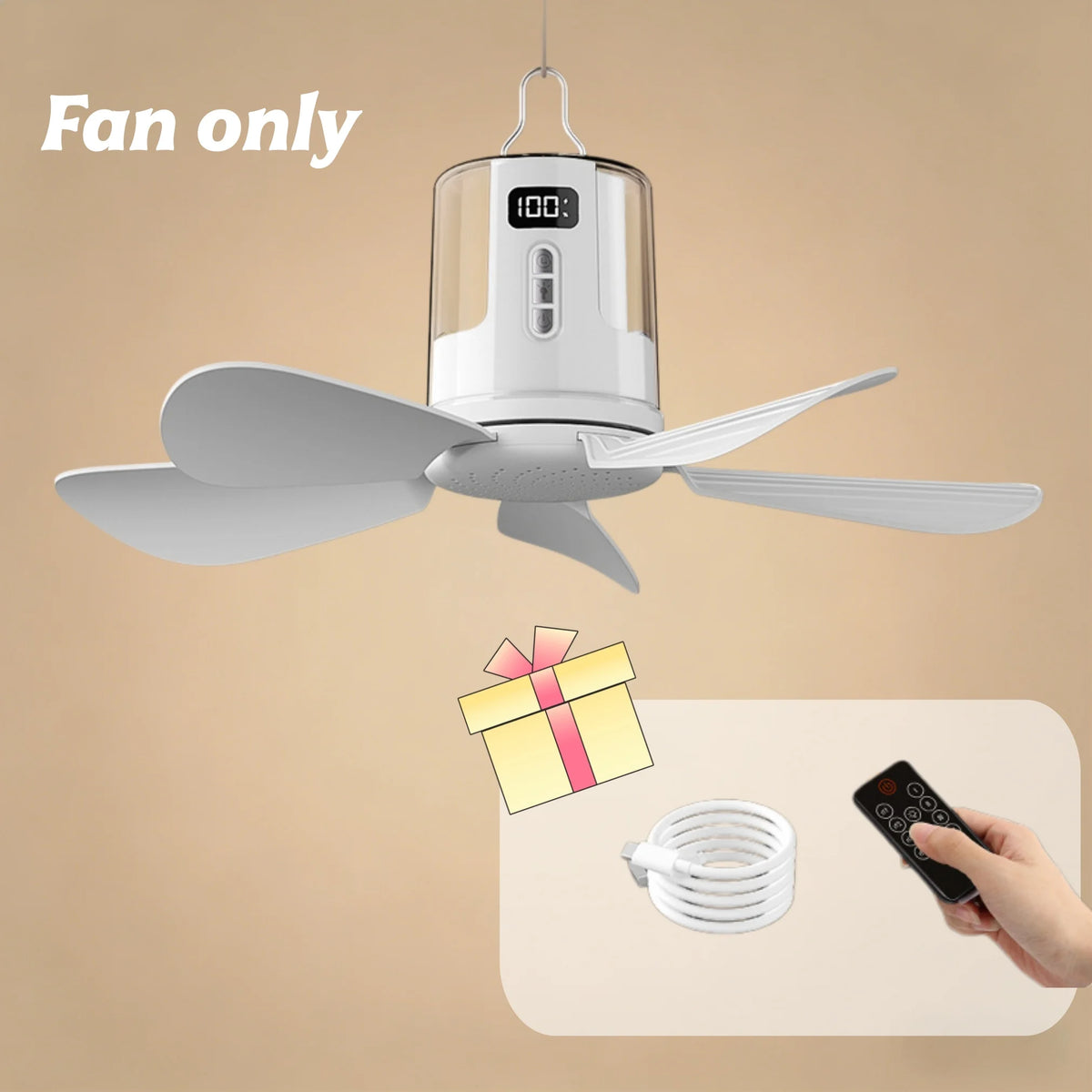 10800mAh Outdoor Camping Fan Portable Ceiling Fans Tent Ventilator Cooler Rechargeable Electric Fan Remote Control LED Lighting