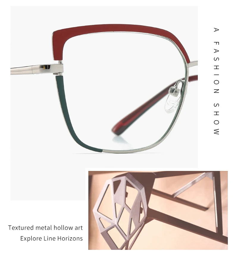 Fashionable anti-blue light glasses for women with a spring-legged metal frame in two colors; suitable for myopia.
