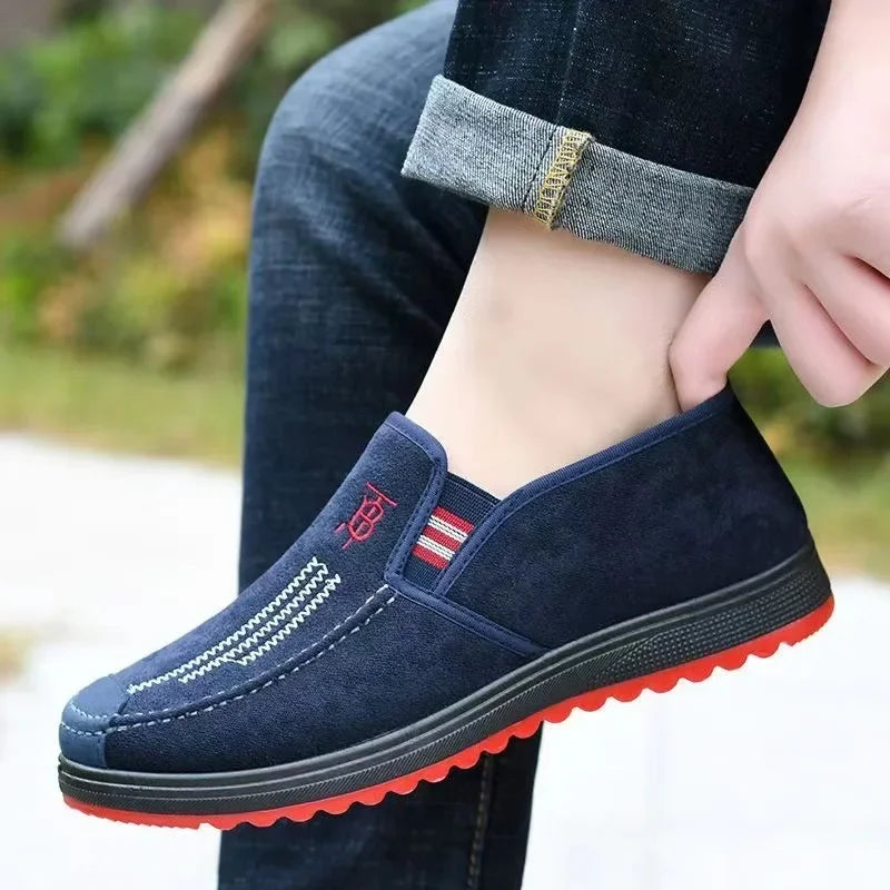 Men's Winter Cotton Boots Anti-slip Wear-resistant Slip-on Casual Work Shoes Lazy Person's Comfortable Canvas Shoes