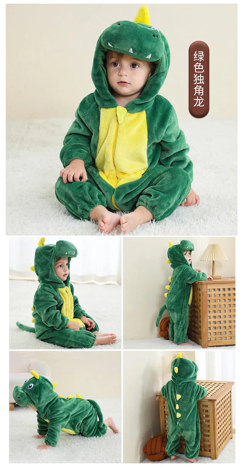 Baby Kigurumi Dragon Cow Monkey Animal Cosplay Costume Baby Girl Pajamas Winter Plush Jumpsuit for Toddler Boys 1 to 2 3 4 Years
