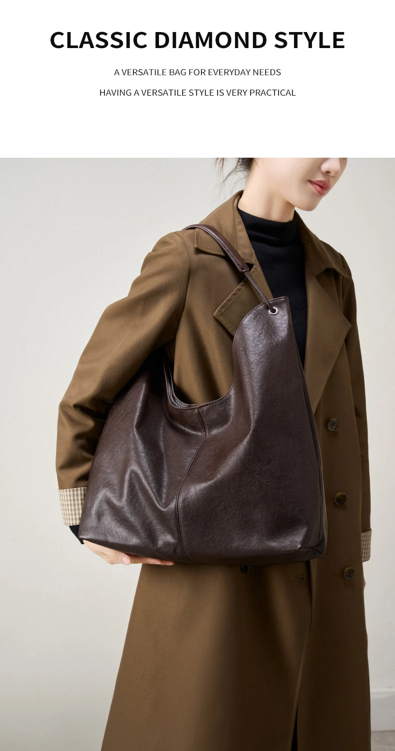 Toptrends Cowhide Genuine Leather Large Underarm Shoulder Bags For Women 2025 Luxury Designer Hobo Tote Bucket Ladies Handbags