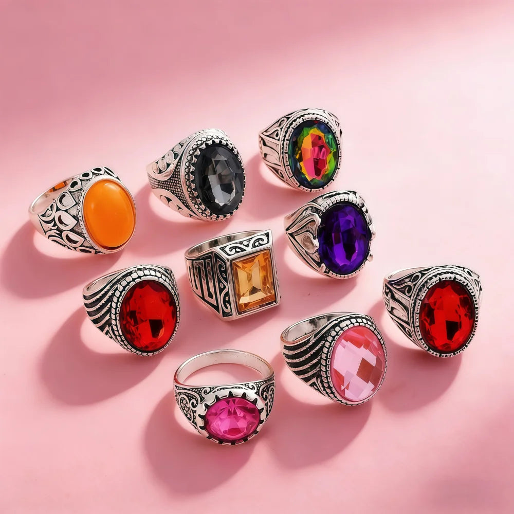 6/12/24/36/48/100Pieces Fashion Elegant Colorful Glass Rings Set For Women Random Mix Style Daily Party Gifts Jewelry