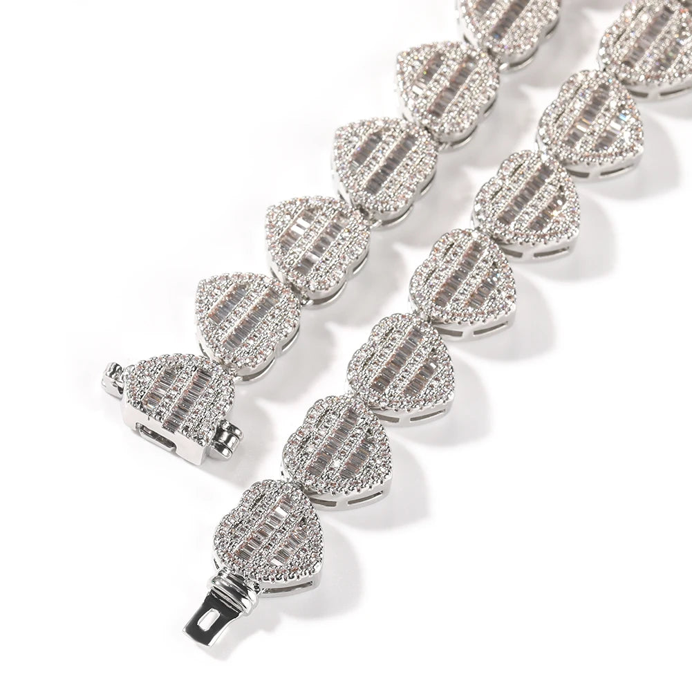 UWIN BaguetteCZ Heart Chain Necklaces for Women Iced Out AAAAA Cubic Zirconia Tennis Chain Necklaces Fashion Jewelry for Gift