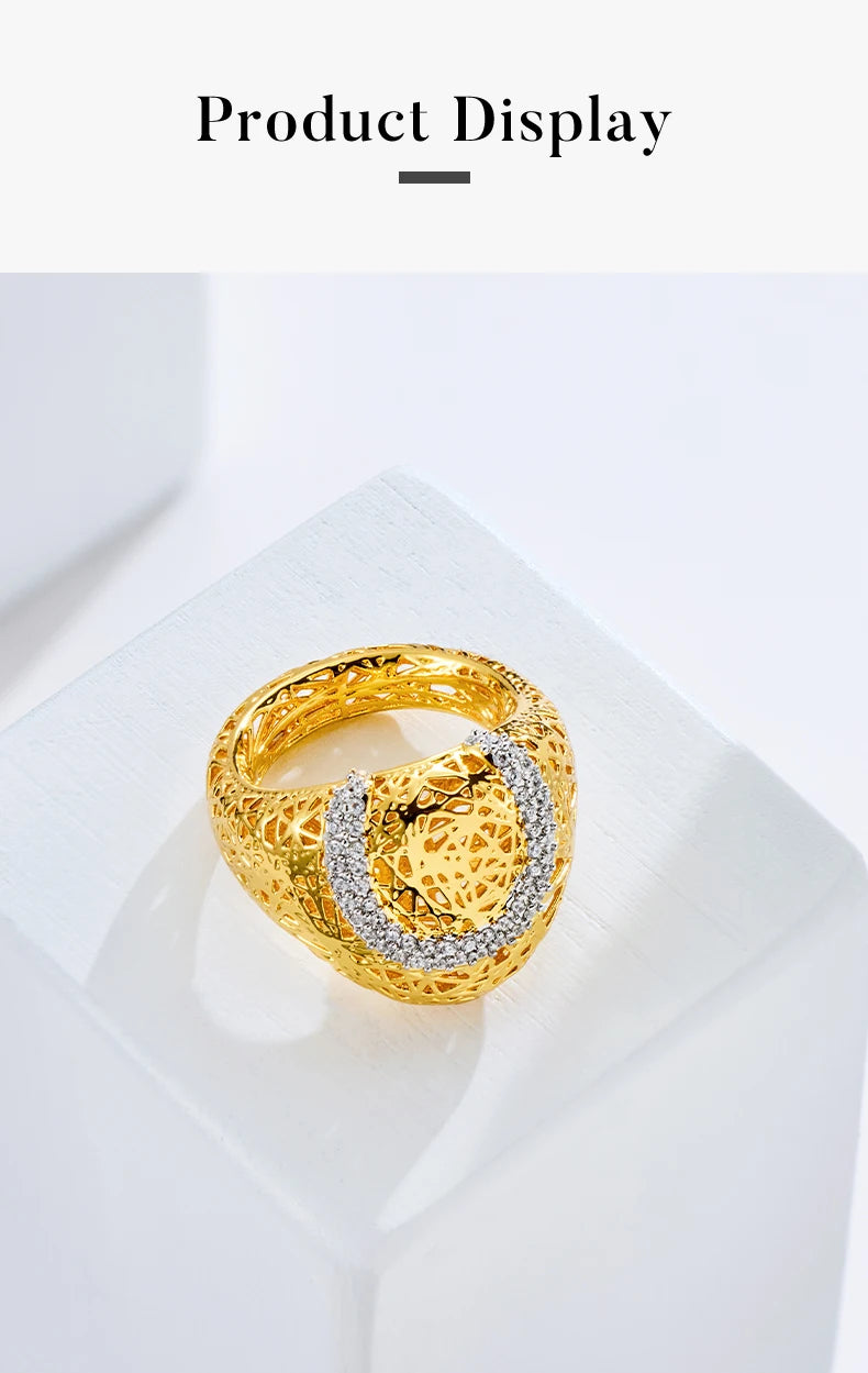 IVOG Brilliant Zircon U-shape Design Ring For Women Hollow Out Luxury Ring Fashion Jewelry Flagship Store