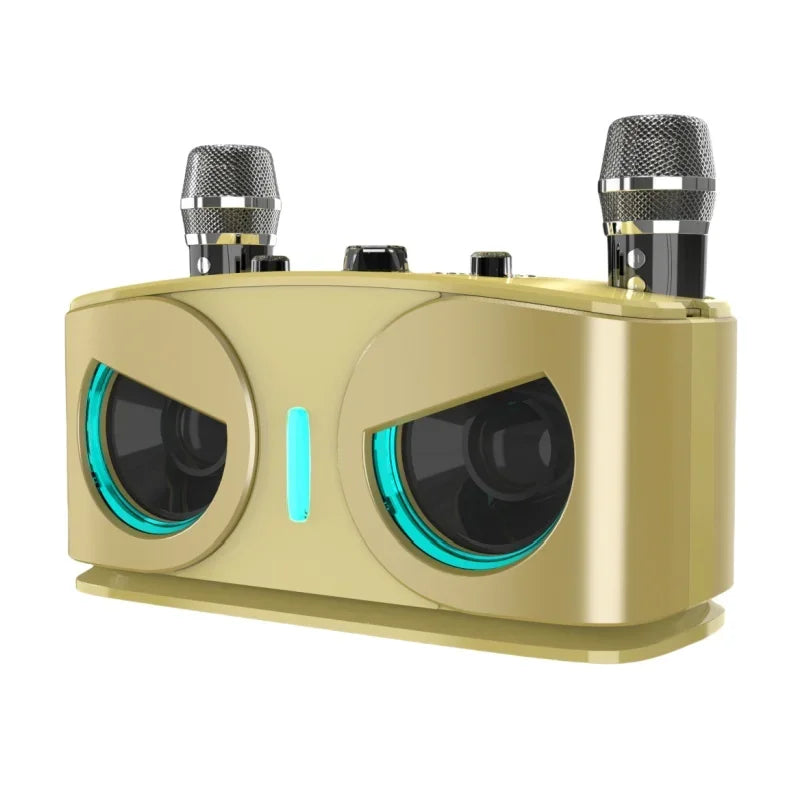 Karaoke Machine with 2 Wireless Microphones, Portable Bluetooth Speaker with Bass/Treble Adjustment, Supports TF Card/USB/AUX