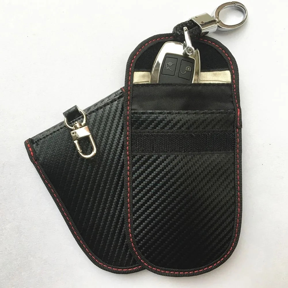 RFID Signal Blocking Holder Black Carbon Fiber Key Fob Cage Anti-Theft Security Protection Key Storage Bag Car Keys Pouch