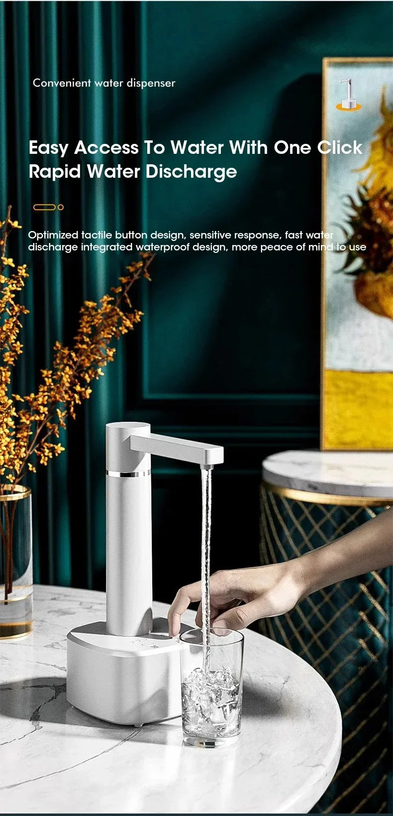 Adjustable Auto Electric Water Pump Dispenser with Foldable Base USB Charging for 5 Gallon Bottles