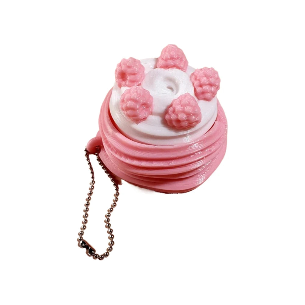 Stress resistant keychain toy - fun stress relieving buttons in strawberry cake, coffee, and chicken legs, designed for all ages