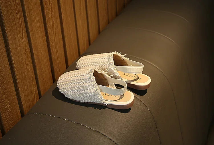 Girls Summer Shoes Weave Knitted Design Children Flat Shoes Kids Summer Sandals Princess Sweet Soft Fashion 2 in 1 Slippers Cute