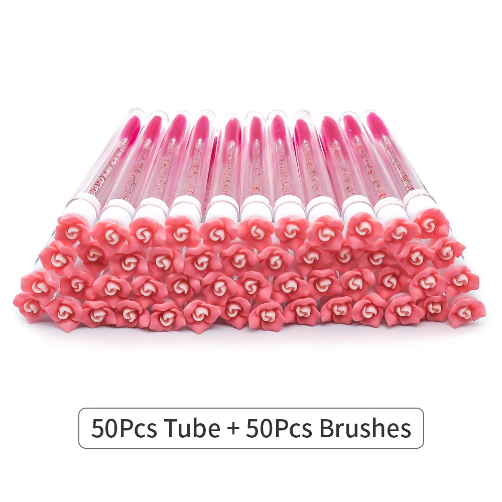10/50Pcs Flower Eyelash Brush Tube Disposable Mascara Wands Tube Reusable Lash Spoolies Brush Dust-proof Cleaner Storage Tubes