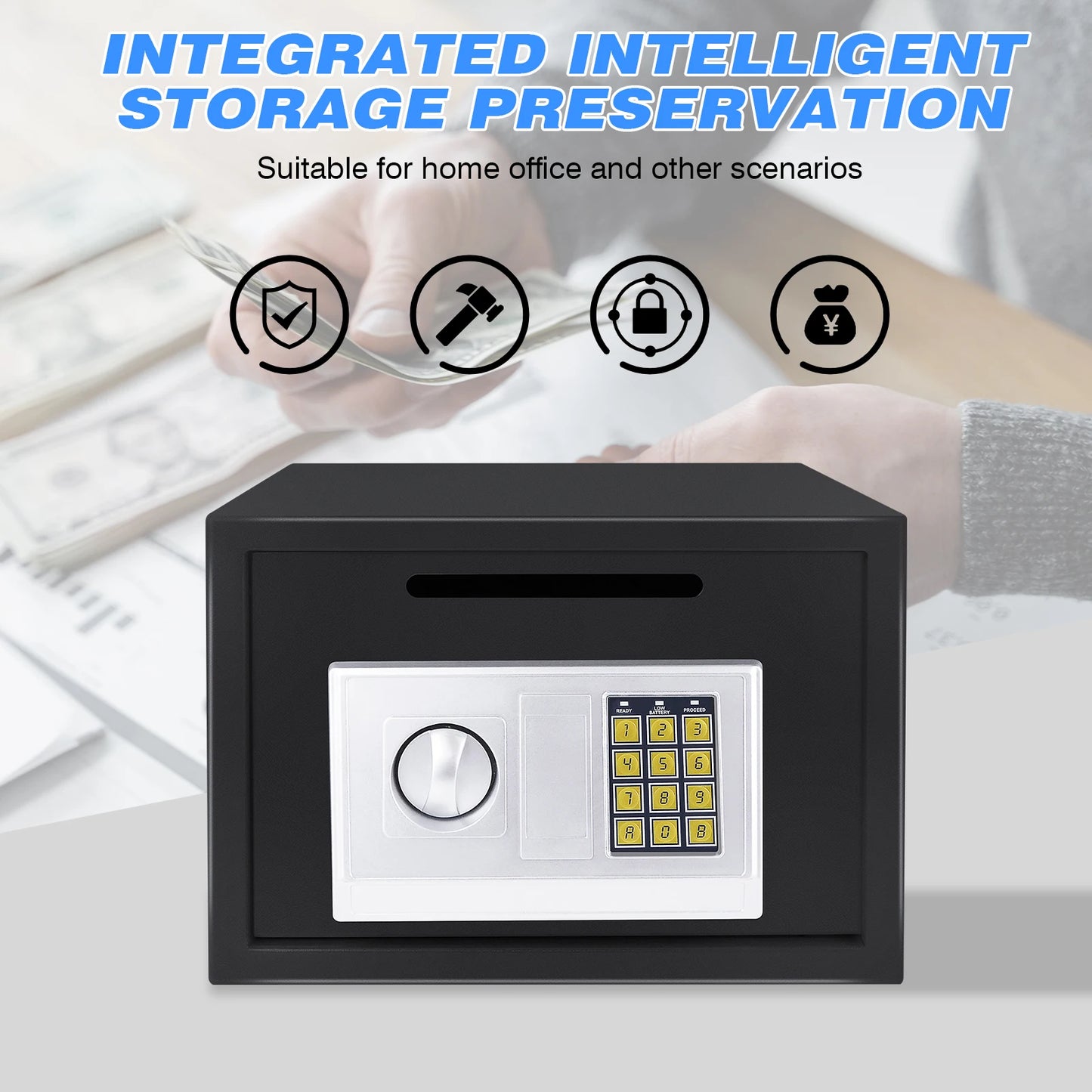 Fireproof Waterproof Home Safe 4.6L/8.5L/16LSafes Home Security Cash Box Cabinet Valuables Protection with Double Digital Keypad