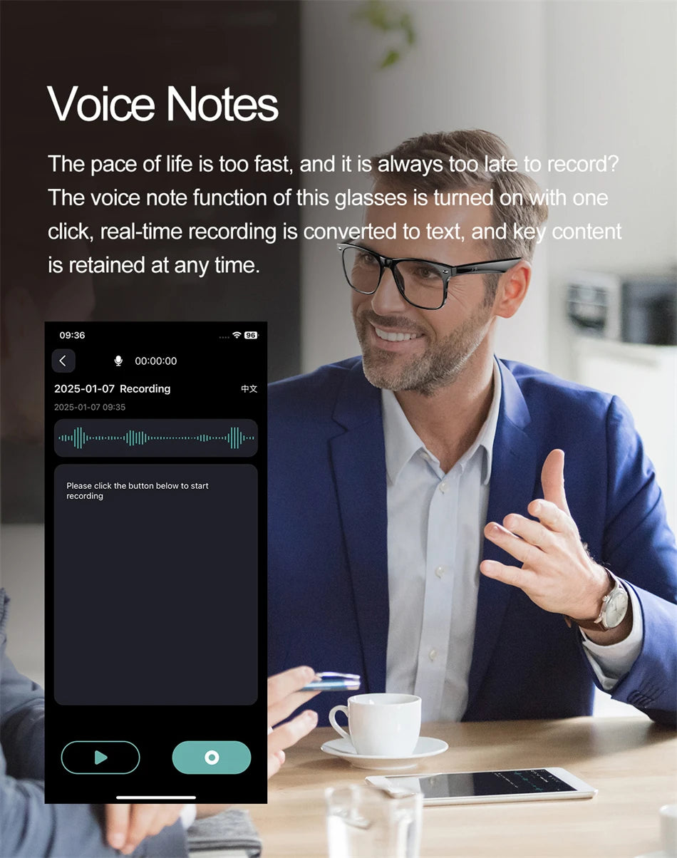 2025 New Smart Glasses Men 163 Online Language Al Intelligent Translation Anti-blue Lenses Wireless Call Voice Assistant Glasses
