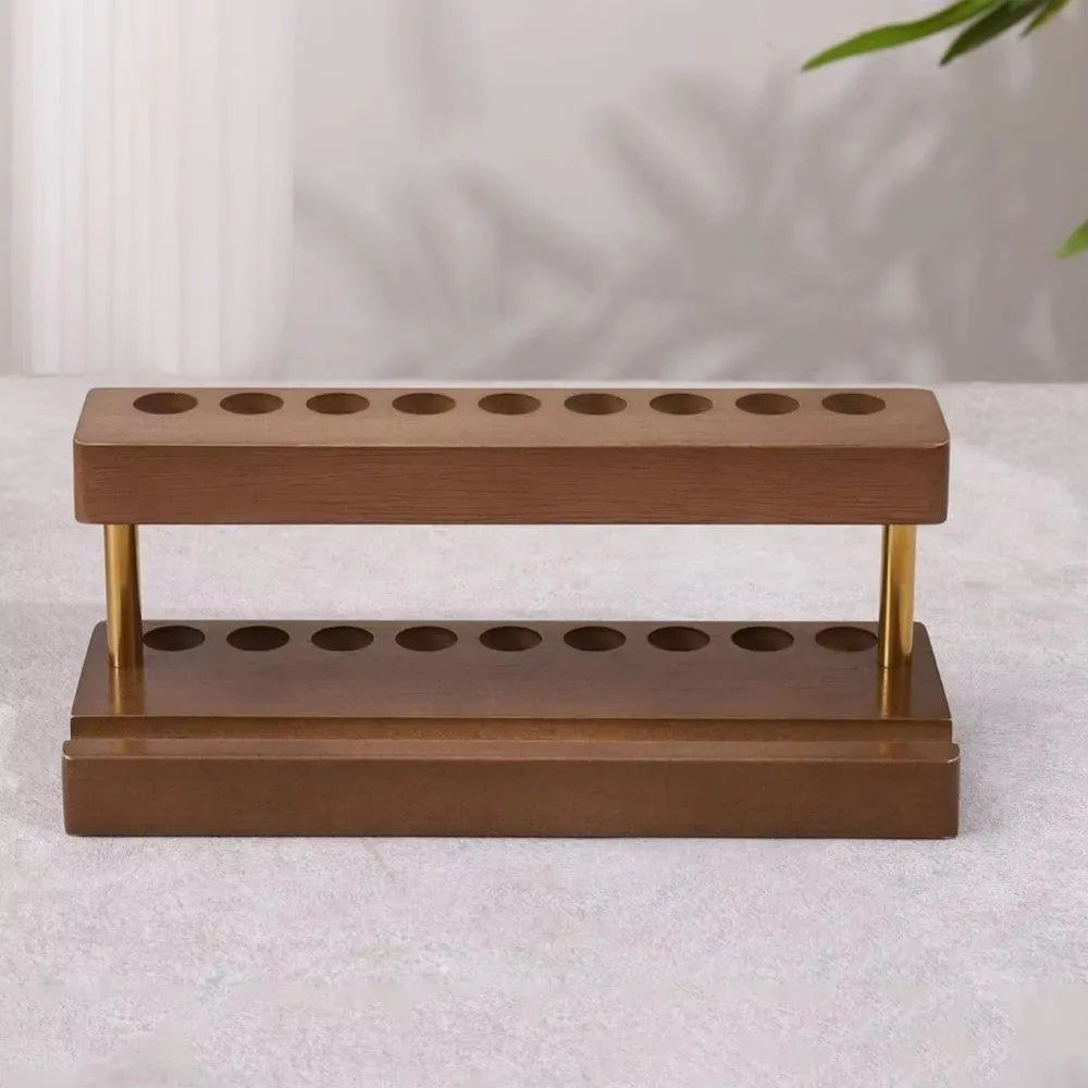 Modern Walnut Wood Pen Holder 9 Slots Sleek Desk Organizer Phone Stand For Office School