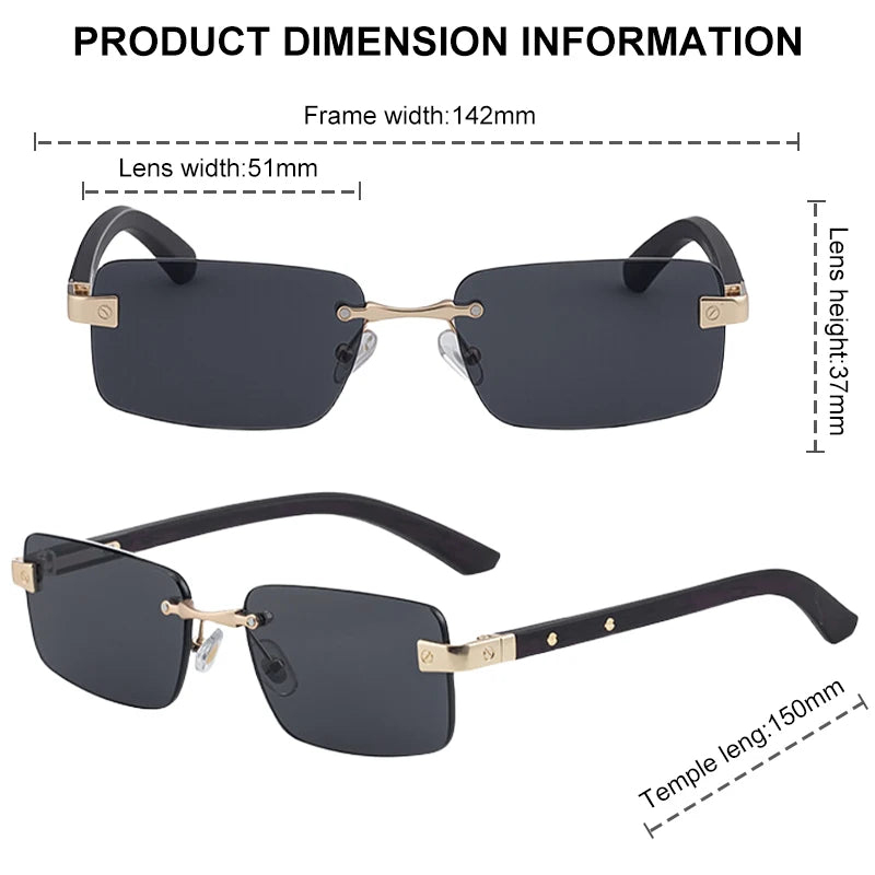 Fashion Rectangle Rimless Sunglasses Men 2026 Luxury Brand Designer Square Small Frame Sun Glasses Male Driving Eyewear Shades
