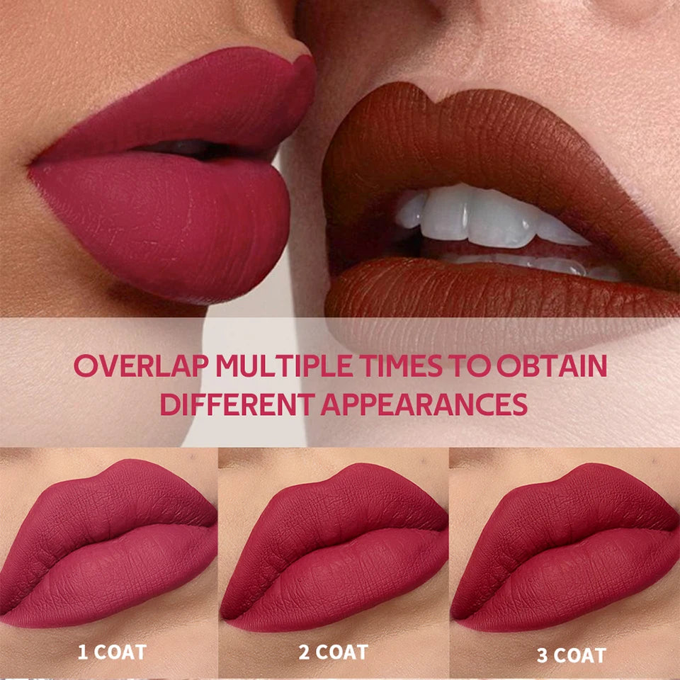 6pcs/set Teddy Velvet Non-stick Cup Lip Glaze Matte Lipstick Waterproof Longlasting Color Liquid Silky Saturation High Lip Gloss