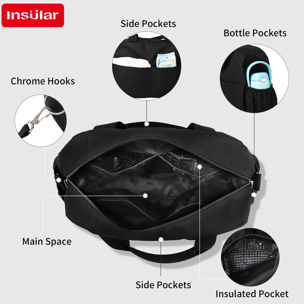 INSULAR Stroller Hanging Package Waterproof Mommy Bags Large Capacity Baby Bottle Insulation Packet Multi-functional Go Out