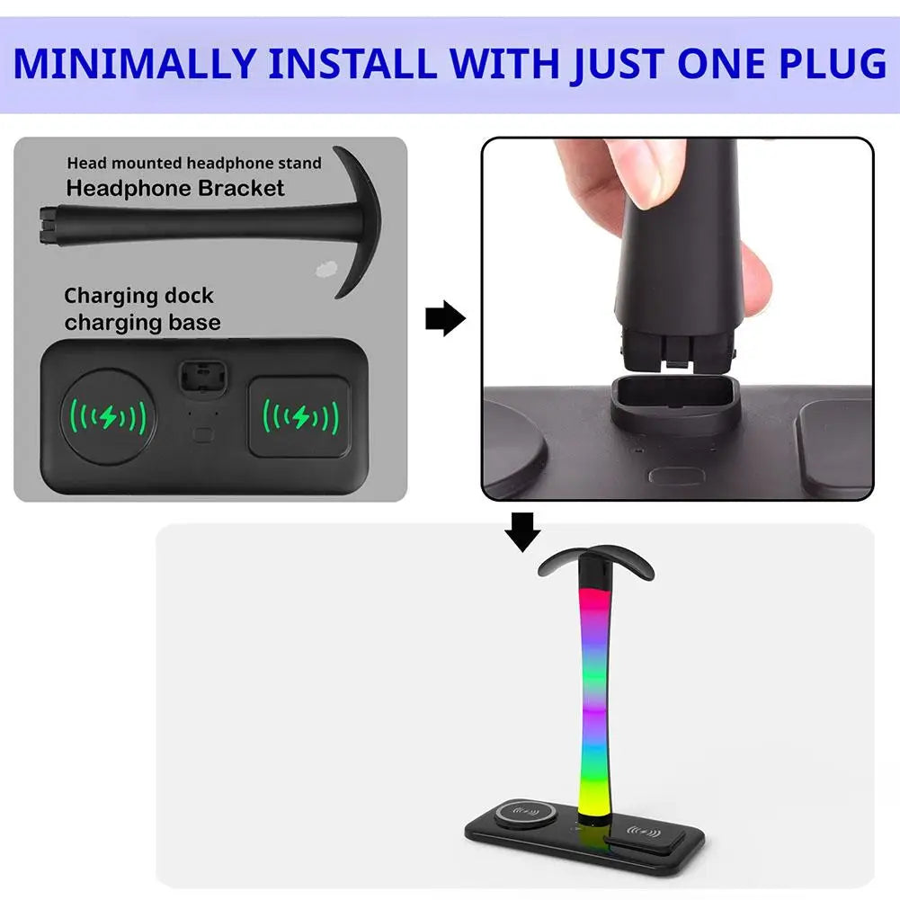 Multi Functional Headphone Stand Multi In One Wireless Charger Colorful LED Ambient Light Bracket For Headphones