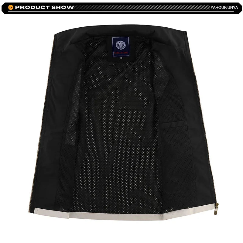 2026 New Summer Men Sleeveless Outdoor Cargo Leisure Lapel Vest Men Pocket Solid Color Fishing Camping Thin Vest Male Waistcoat