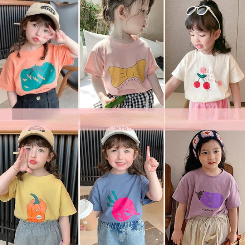 Baby Girls Boys Short Sleeved T-shirt Kids Cotton Top Tees Toddler Cartoon Print Shirts Summer Children's Clothing Korean Style