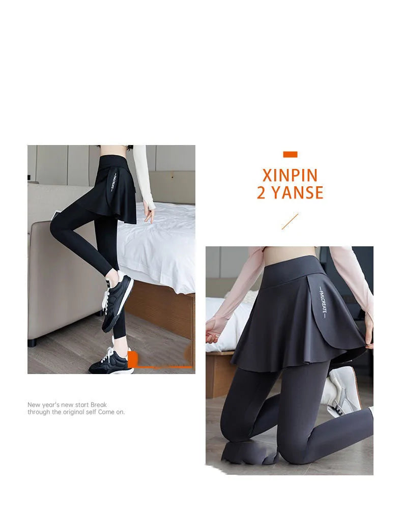 Women's two-in-one golf skirt leggings, high-waisted abdominal control tennis shorts with pockets, fitness running yoga pants