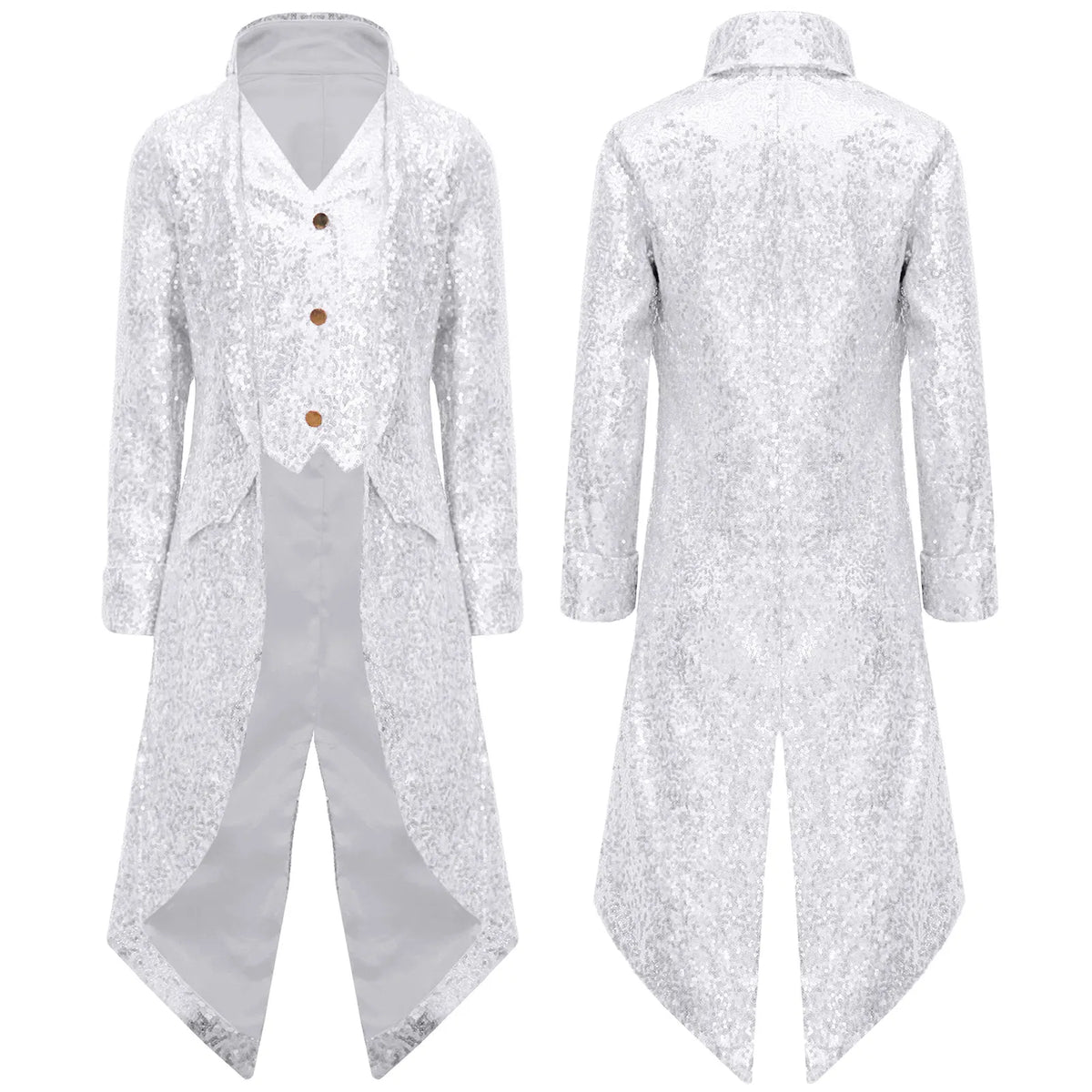 Kids Boys Halloween Medieval Renaissance Costume Sparkly Sequins Victorian Tailcoat Jacket Frock Coat Long Sleeve Gothic Tuxedo