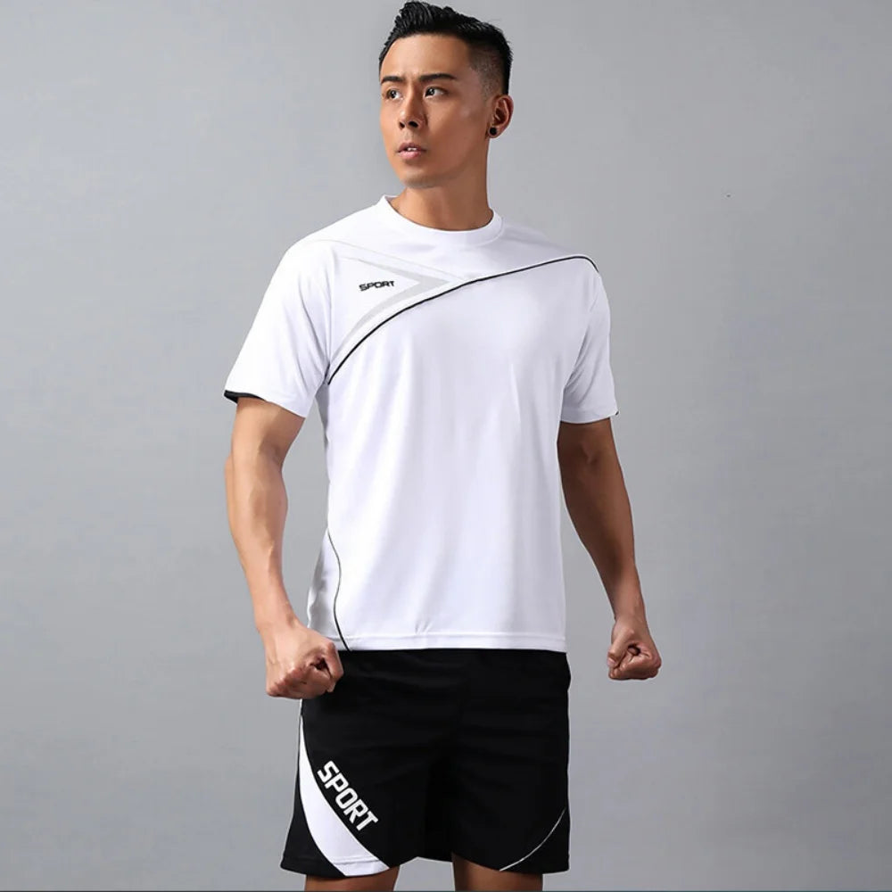 Sports suit men's summer fitness short sleeved T-shirt men's quick drying clothes running loose casual sportswear large size