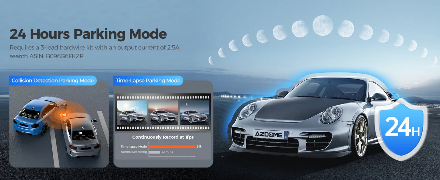 AZDOME M550 Pro Dash Cam 4K+1080P Built-in GPS 5G WiFi 3.19" IPS Screen Camera for Cars IR Night Vision 24H Parking Mode