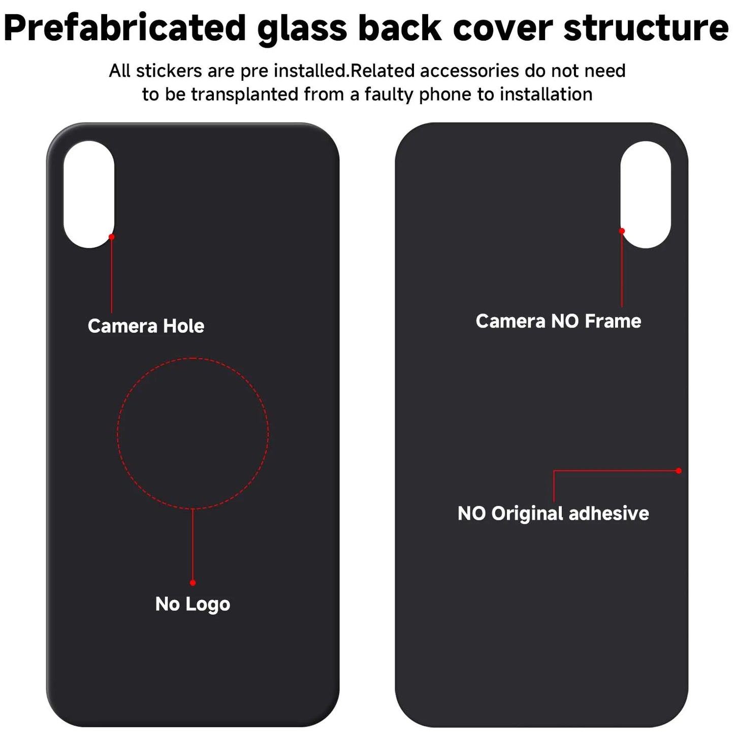For iPhone X/XS/XS Max Battery Back Cover Glass Panel Rear Door Housing Case Replacement Part No Logo