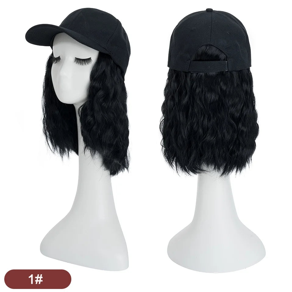 Hat Wig for Women 8''16''Wave Baseball Cap Wig with Curly Hair Extensions Wig Synthetic Wave Wig Hat Adjustable Baseball Hat Wig