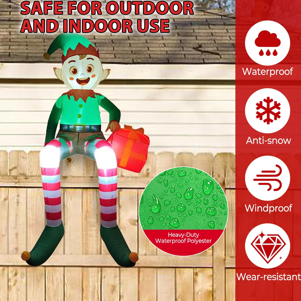 2.4M Christmas Inflatable Sitting Elf Outdoor Decoration Standing Gingerbread Man Inflatable Christmas Blow up Yard Decorations