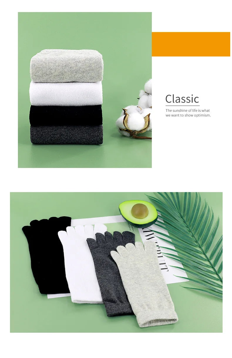 Toe Socks Men cotton Five Fingers Socks Breathable Short Ankle Crew Socks Sports Running Solid Color Black White Grey Male Sox