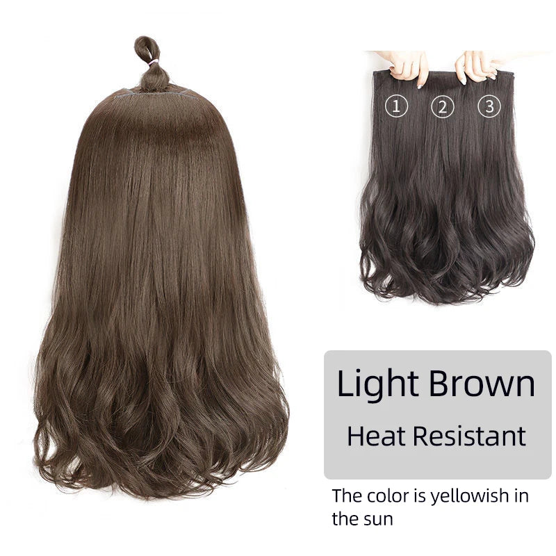 Aosiwig Synthetic Hair Extensions Long Straight Curly Wavy Natural Fake False Wig Female Clip In Hairpiece One Pieces for Women