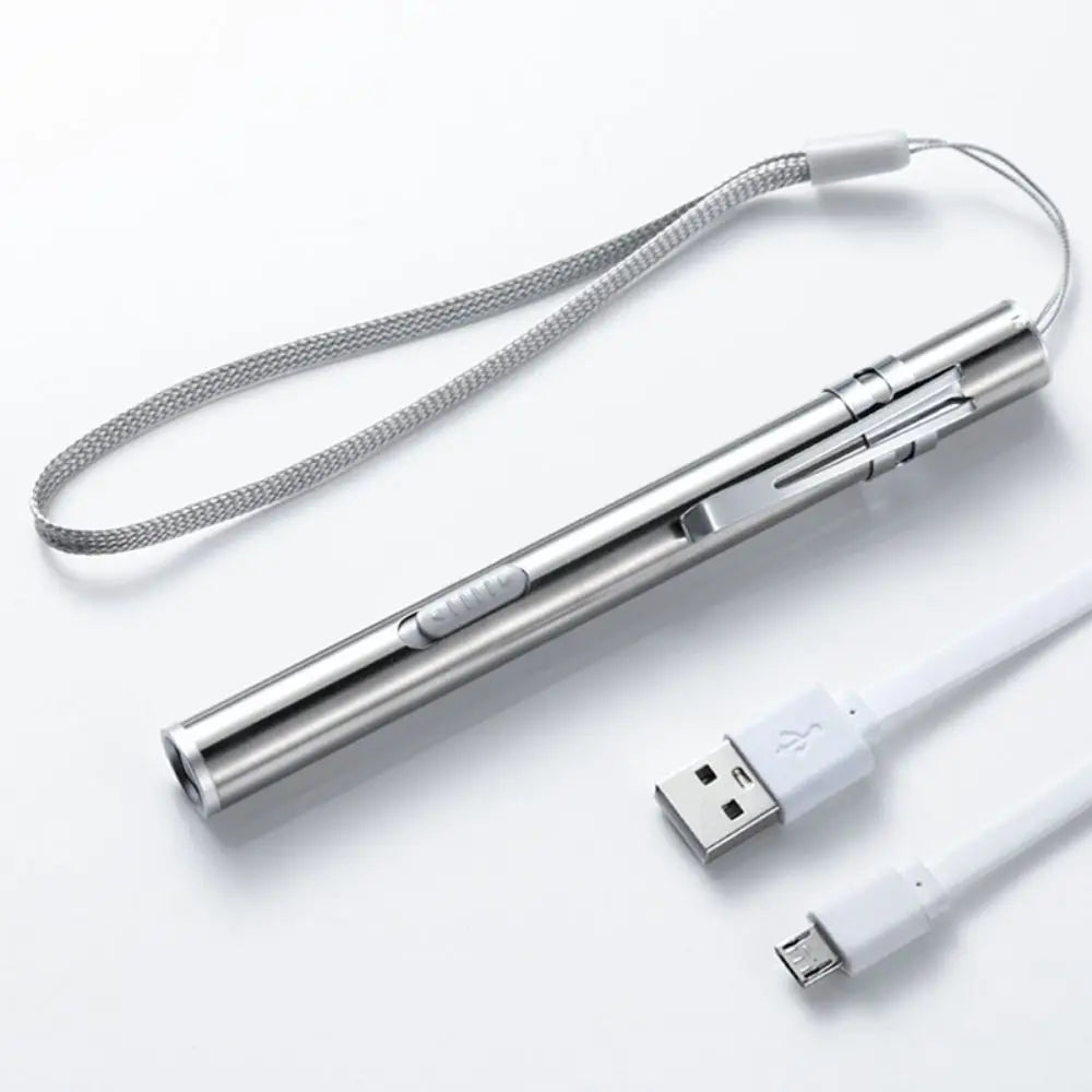 Stainless Steel Doctors Pen Light Yellow/ White Light with Steel Clip Nurse Pocket Flashlight Portable Water-proof